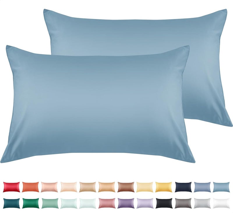 Warmstar 100% Cotton Toddler Pillowcase Set of 2, 600 Thread Count 13x18 Toddler Pillowcases Soft & Breathable, Cotton Travel Pillow Case Cover 13"x 18" with Envelope Closure, Placid Blue - Image 1